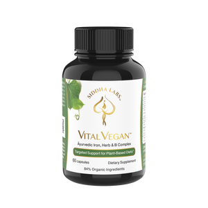 Front view of Vital Vegan, a blood builder and energy support formula for plant-based diet support for vegans and vegetarians